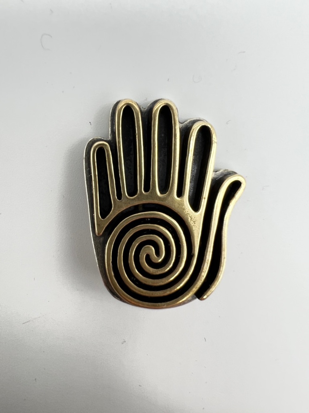 VINTAGE Hamsa Hand Brooch Pendant • Mixed Metal • Sterling Brass